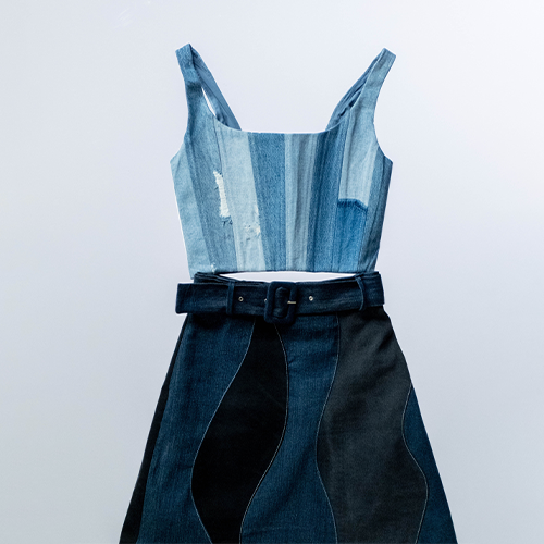 Acid-Washed Denim Top and Skirt Set